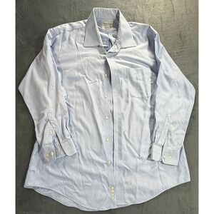 Kenneth Roberts Platinum Dress Shirt Mens 17 32/33 Blue Herringbone Cotton L/S